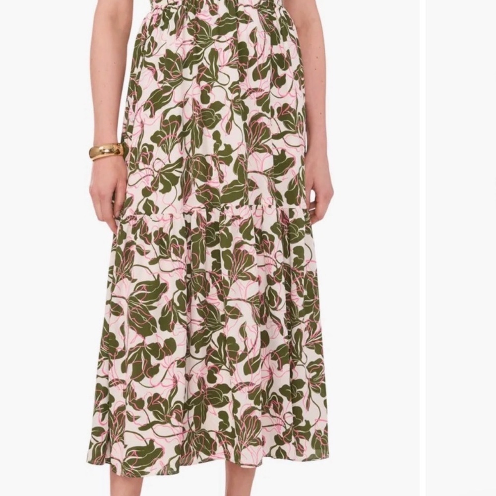 Parker NWT Green White Pink Floral Tiered Maxi Skirt Size 12